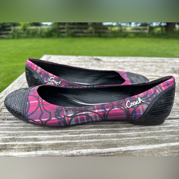 Pink Purple And Black Plaid Sequined Coach Flats Size 7 - Picture 1 of 6